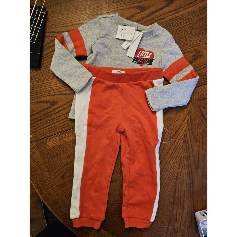 TODDLER BOY 2 PIECE Valentines Day OUTFIT Size 3T  LONG SLEEVE JOGGERS Crown Ivy